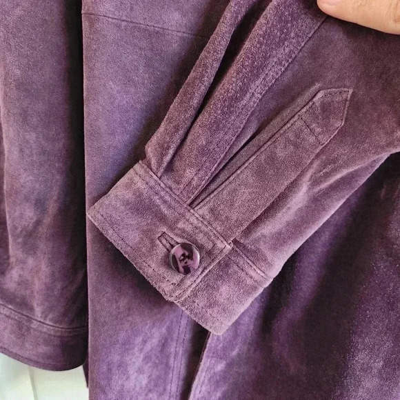 Vintage Purple Suede Leather Button Front Shirt Jacket Shacket Boho Western Moto - Picture 5 of 6